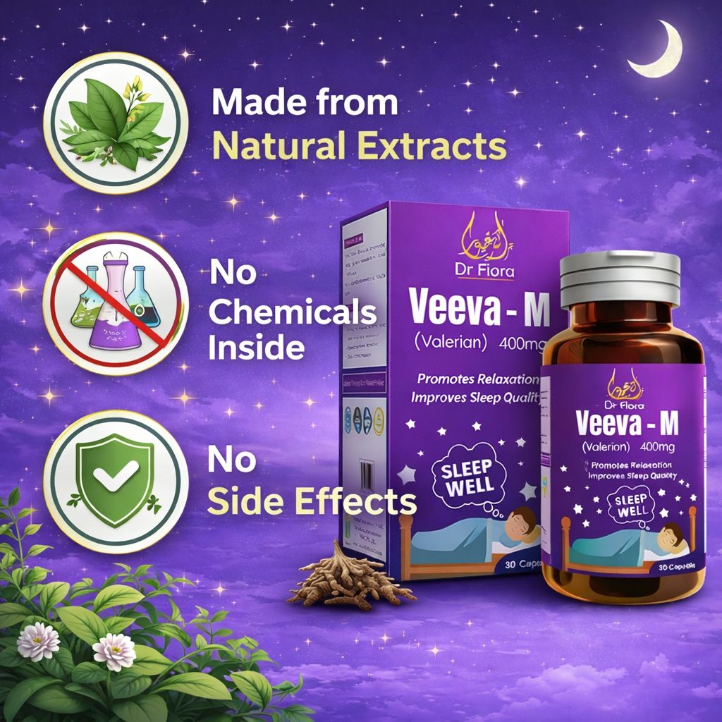 Dr Fiora Veeva-M, Valerian sleeping tablets 400mg | Herbal blend of Valerian root for Sleep, stress, relaxation and balanced mood