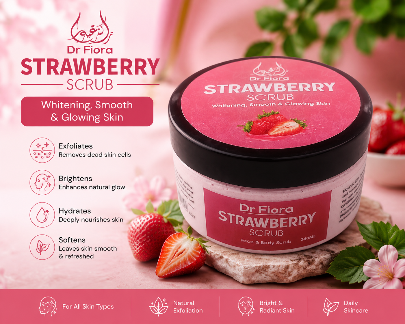 Dr Fiora Strawberry Scrub: Brightens Skin, Removes Dead Skin Cells, And Makes Skin Soft And Smooth 240g
